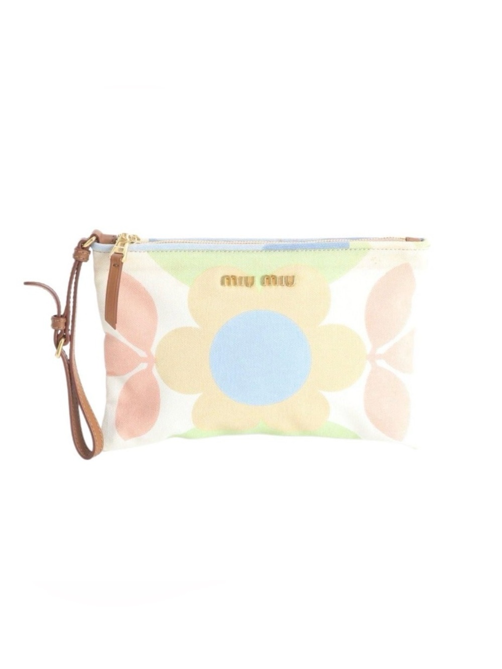 Authentic Miu Miu Pastel Floral Canvas Pochette / Wristlet